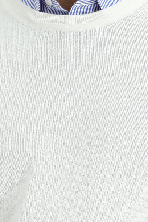Off-White Crew Neck Regular Fit Cotton Cashmere Knit Sweater