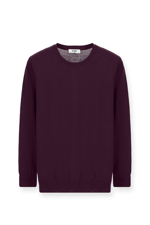 Dark Burgundy Crew Neck Regular Fit Cotton Cashmere Knit Sweater