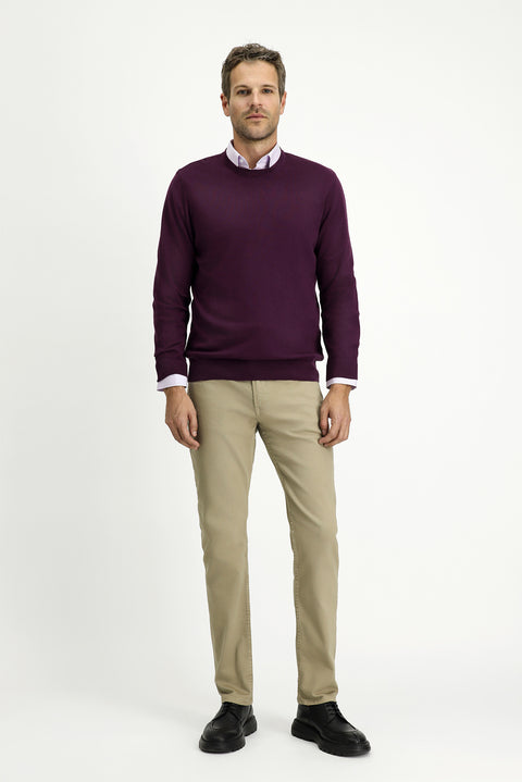 Dark Burgundy Crew Neck Regular Fit Cotton Cashmere Knit Sweater