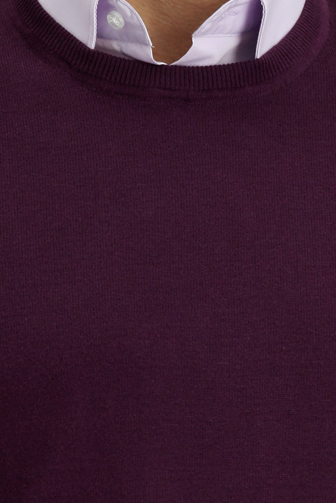 Dark Burgundy Crew Neck Regular Fit Cotton Cashmere Knit Sweater