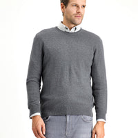 Medium Anthracite Melange Crew Neck Regular Fit Cotton Cashmere Knit Sweater