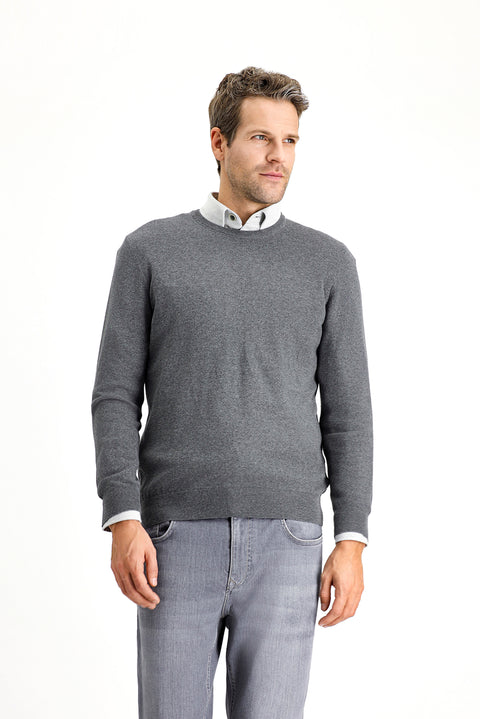 Medium Anthracite Melange Crew Neck Regular Fit Cotton Cashmere Knit Sweater