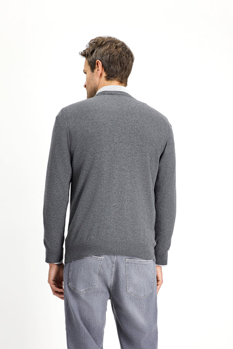 Medium Anthracite Melange Crew Neck Regular Fit Cotton Cashmere Knit Sweater