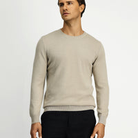 Medium Mink Crew Neck Regular Fit Cotton Cashmere Knit Sweater