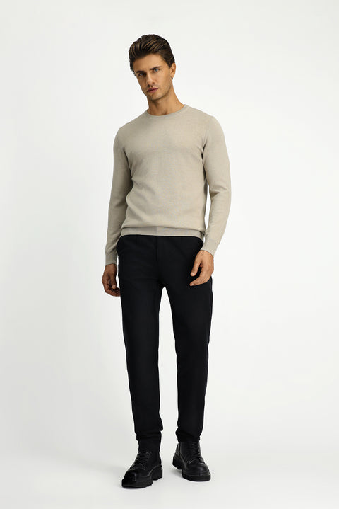Medium Mink Crew Neck Regular Fit Cotton Cashmere Knit Sweater