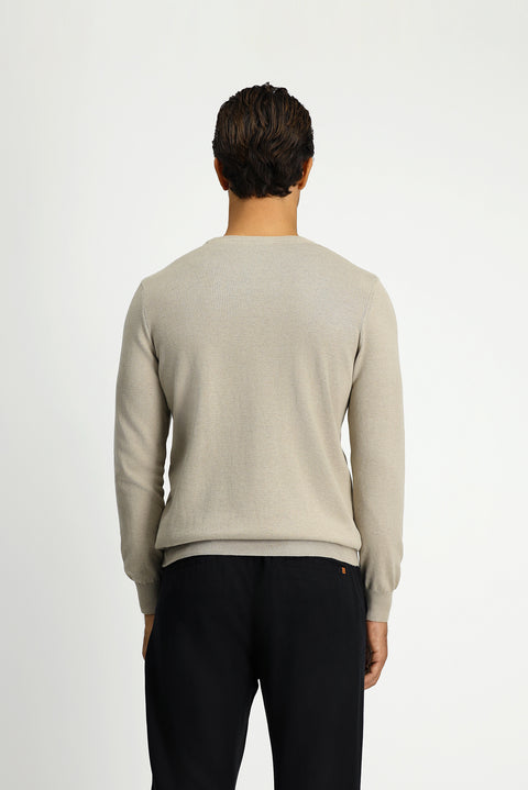 Medium Mink Crew Neck Regular Fit Cotton Cashmere Knit Sweater