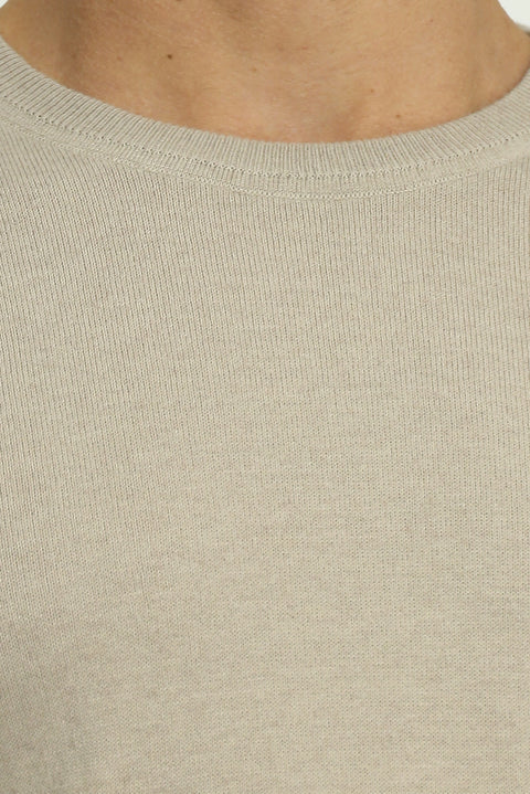 Medium Mink Crew Neck Regular Fit Cotton Cashmere Knit Sweater