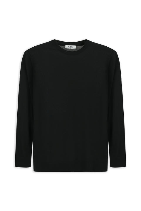 Black Crew Neck Regular Fit Wool Knitted Sweater
