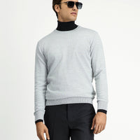 Light Grey Melange Crew Neck Regular Fit Wool Knitted Sweater
