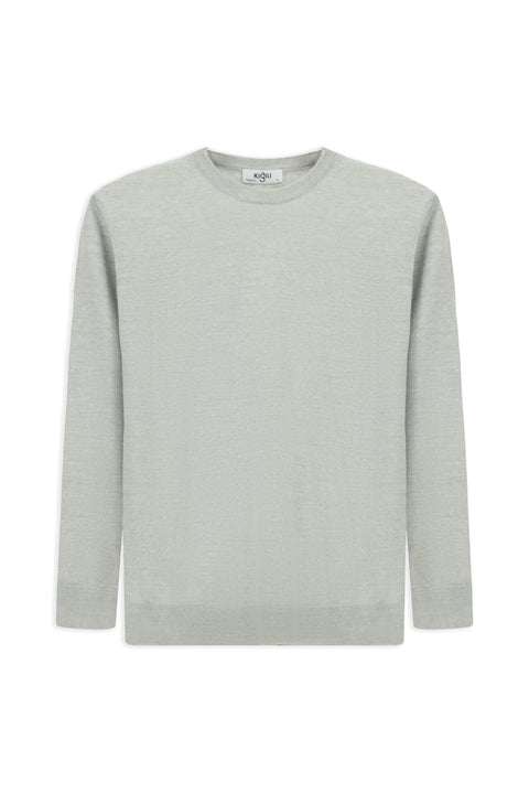 Light Grey Melange Crew Neck Regular Fit Wool Knitted Sweater