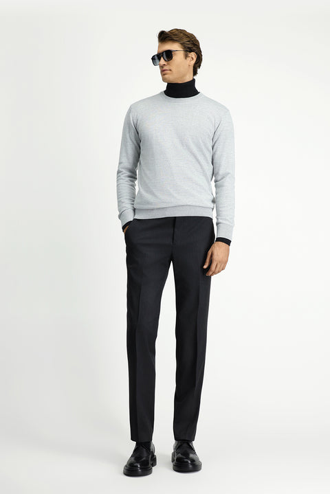 Light Grey Melange Crew Neck Regular Fit Wool Knitted Sweater