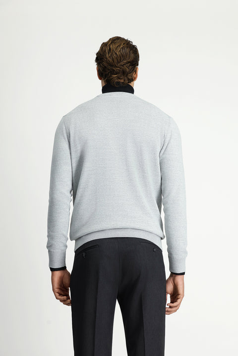 Light Grey Melange Crew Neck Regular Fit Wool Knitted Sweater