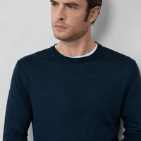 Dark Navy Crew Neck Regular Fit Wool Knitted Sweater
