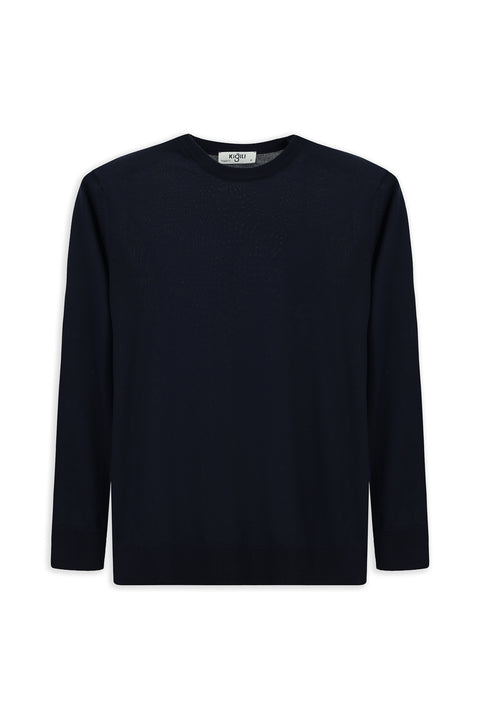 Dark Navy Crew Neck Regular Fit Wool Knitted Sweater
