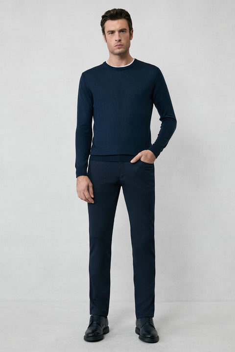 Dark Navy Crew Neck Regular Fit Wool Knitted Sweater