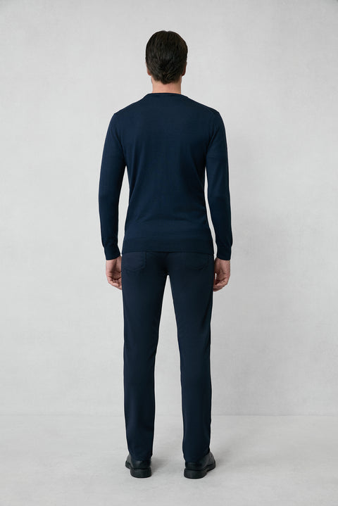 Dark Navy Crew Neck Regular Fit Wool Knitted Sweater