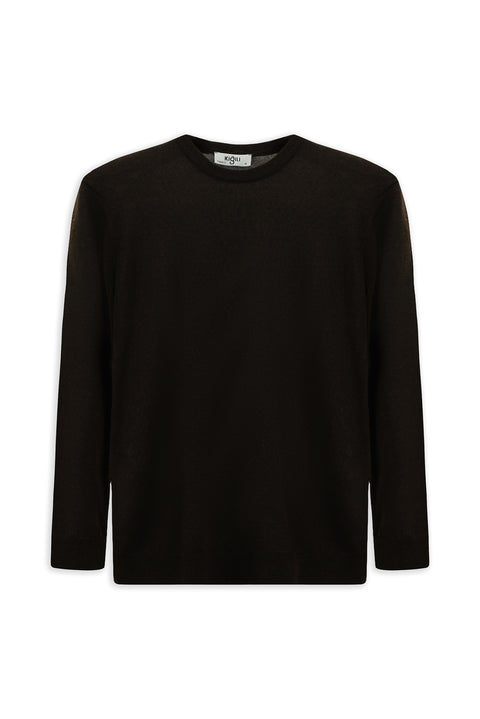 Dark Brown Melange Crew Neck Regular Fit Wool Knitted Sweater