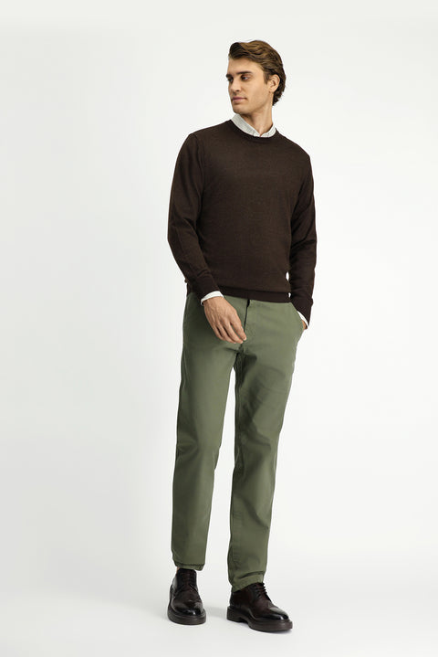 Dark Brown Melange Crew Neck Regular Fit Wool Knitted Sweater