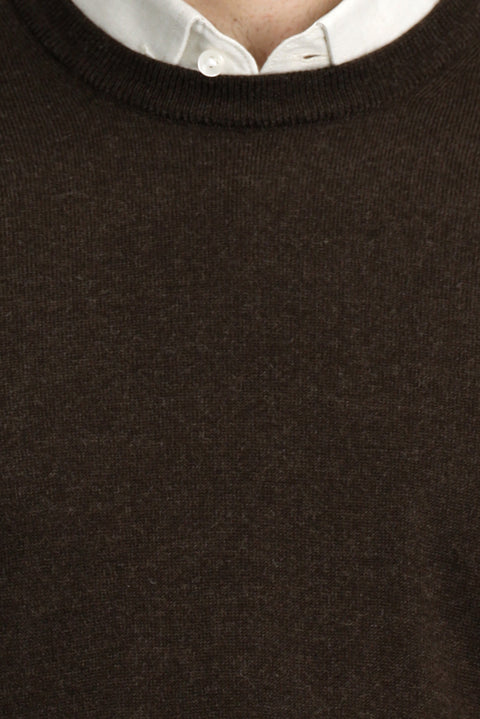 Dark Brown Melange Crew Neck Regular Fit Wool Knitted Sweater