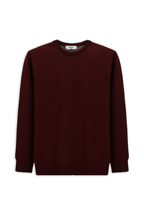 Dark Burgundy Crew Neck Regular Fit Wool Knitted Sweater