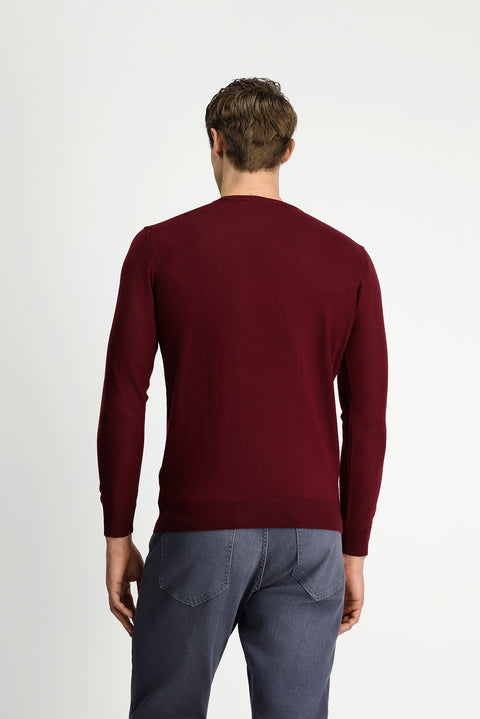 Dark Burgundy Crew Neck Regular Fit Wool Knitted Sweater