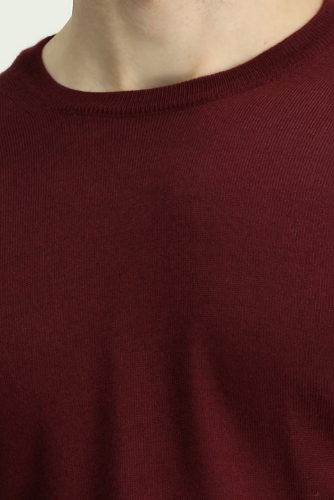 Dark Burgundy Crew Neck Regular Fit Wool Knitted Sweater