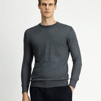 Medium Anthracite Melange Crew Neck Regular Fit Wool Knitted Sweater