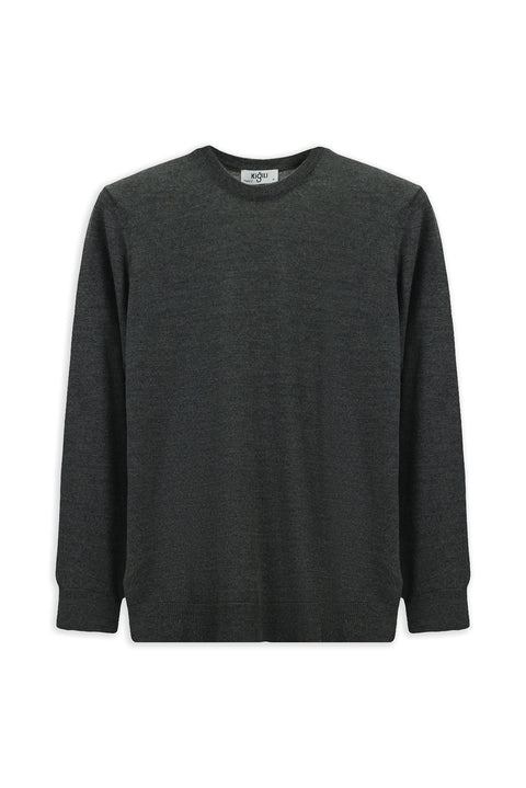 Medium Anthracite Melange Crew Neck Regular Fit Wool Knitted Sweater