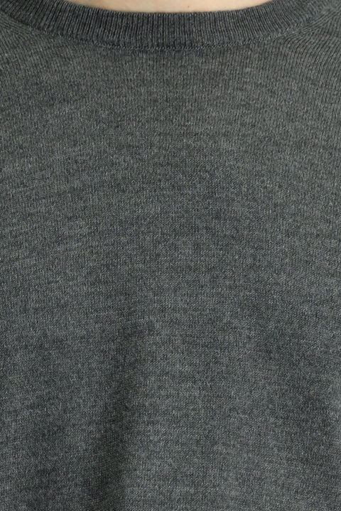 Medium Anthracite Melange Crew Neck Regular Fit Wool Knitted Sweater