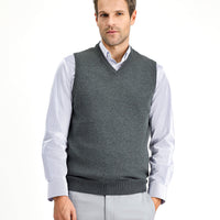 Dark Anthracite Melange V-Neck Cotton Knit Sweater