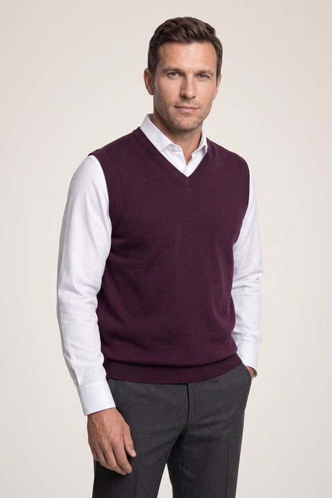 Dark Burgundy V-Neck Cotton Cashmere Knit Sweater