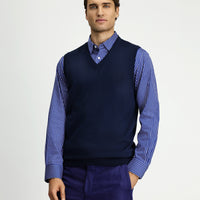 Dark Navy V-Neck Wool Knit Sweater