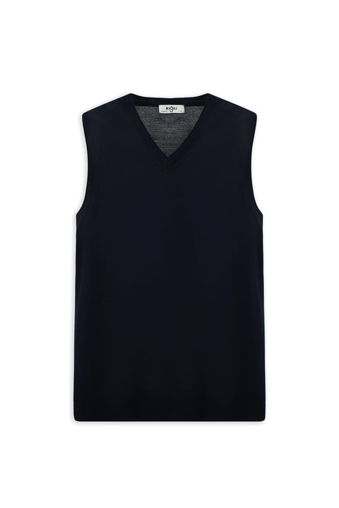 Dark Navy V-Neck Wool Knit Sweater