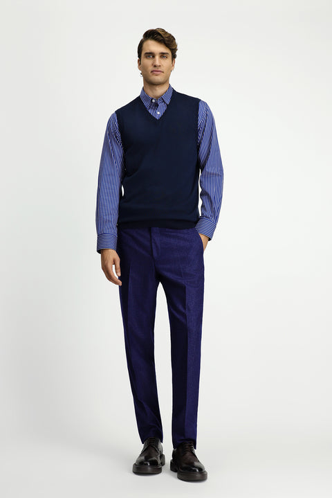 Dark Navy V-Neck Wool Knit Sweater