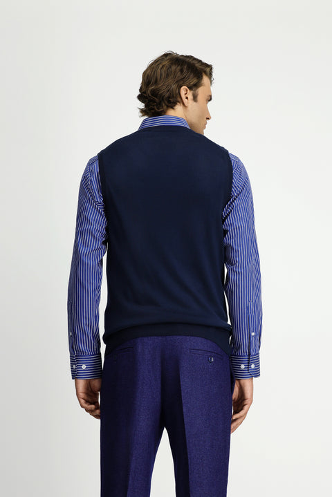 Dark Navy V-Neck Wool Knit Sweater