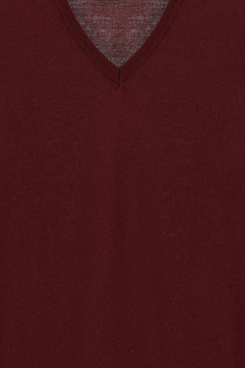 Koyu Bordo V Yaka Yünlü Triko Süveter
