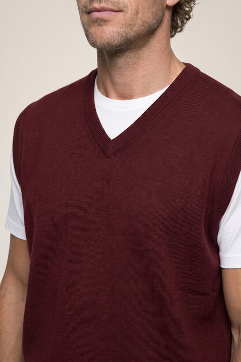 Dark Burgundy V-Neck Wool Knit Sweater