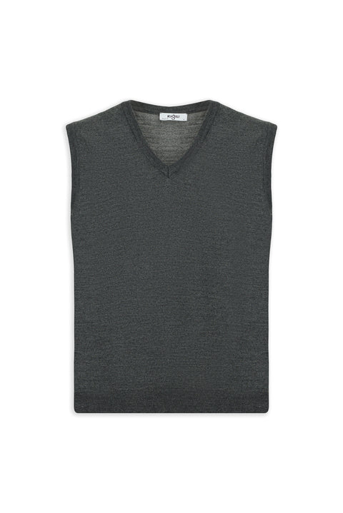Medium Anthracite Melange V-Neck Wool Knitwear Sweater