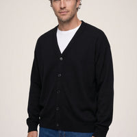 Black V-Neck Buttoned Wool Knitted Cardigan
