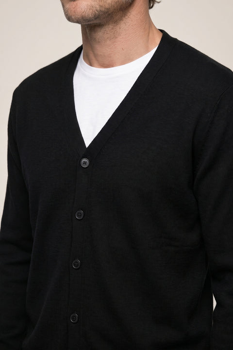 Black V-Neck Buttoned Wool Knitted Cardigan