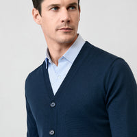 Dark Navy V-Neck Buttoned Wool Knitted Cardigan