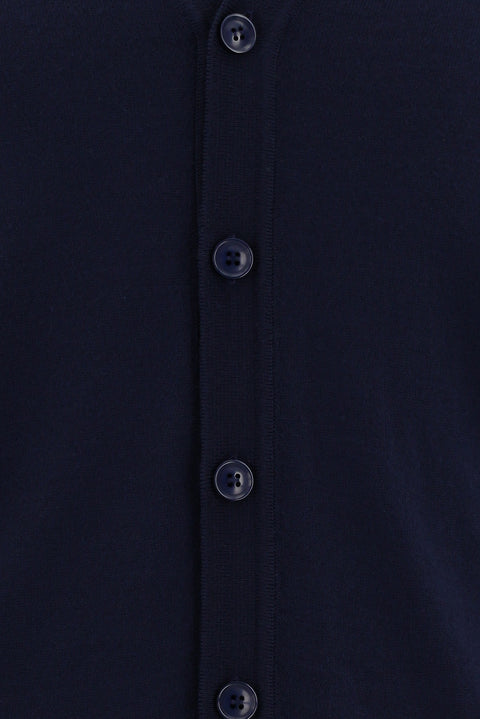 Dark Navy V-Neck Buttoned Wool Knitted Cardigan