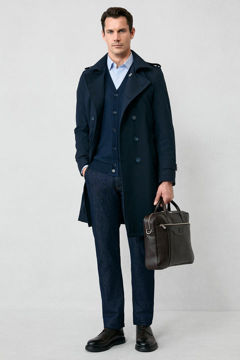 Dark Navy V-Neck Buttoned Wool Knitted Cardigan