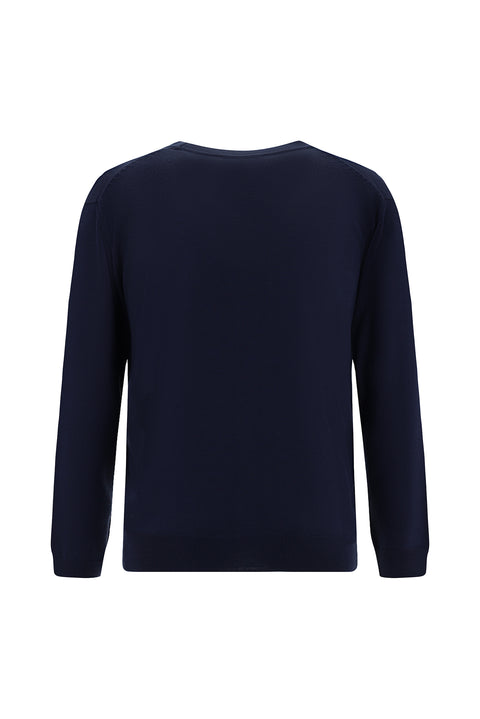 Dark Navy V-Neck Buttoned Wool Knitted Cardigan