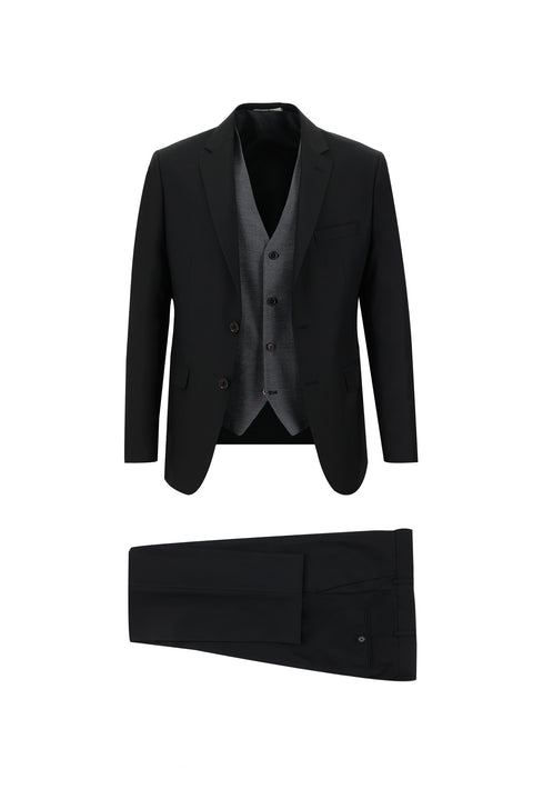 Açık Siyah 7 Drop Slim Fit Dar Kesim Kombinli Yelekli Takım Elbise