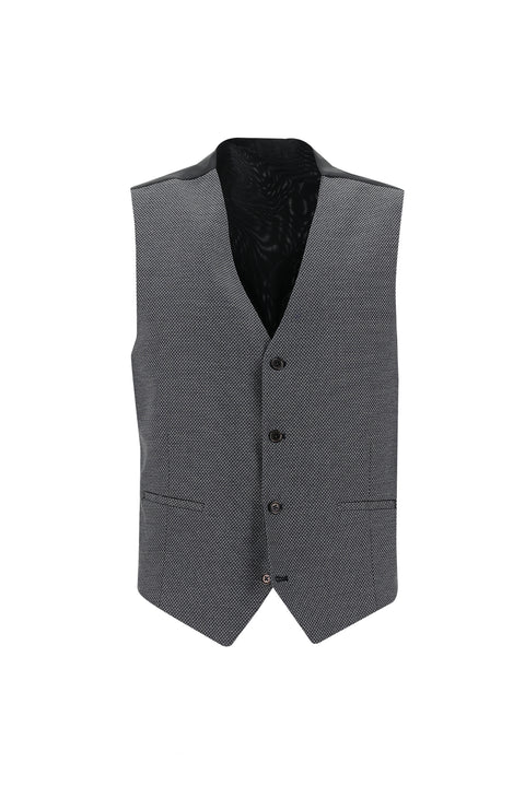 Açık Siyah 7 Drop Slim Fit Dar Kesim Kombinli Yelekli Takım Elbise