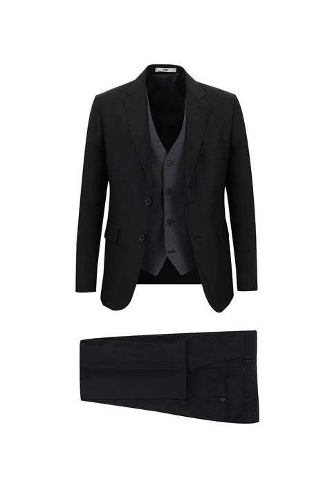 Black 7 Drop Slim Fit Narrow Cut Suit with Vest