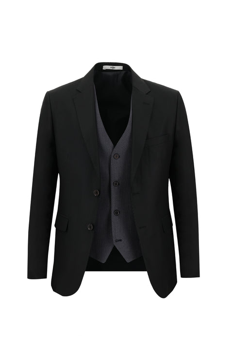 Black 7 Drop Slim Fit Narrow Cut Suit with Vest