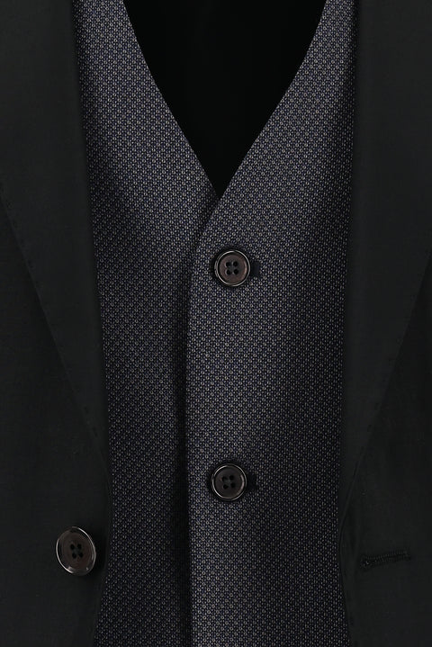 Black 7 Drop Slim Fit Narrow Cut Suit with Vest