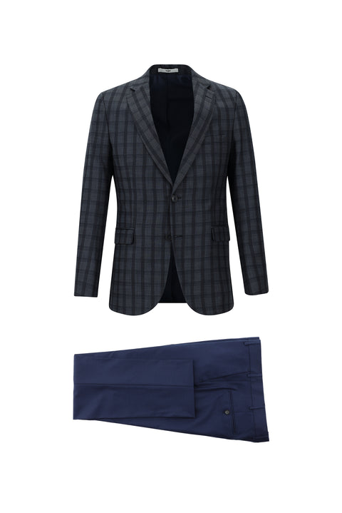Medium Anthracite 7 Drop Slim Fit Plaid Suit